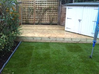  decking, turf, trellis and flower bed border in Earlsfield SW18